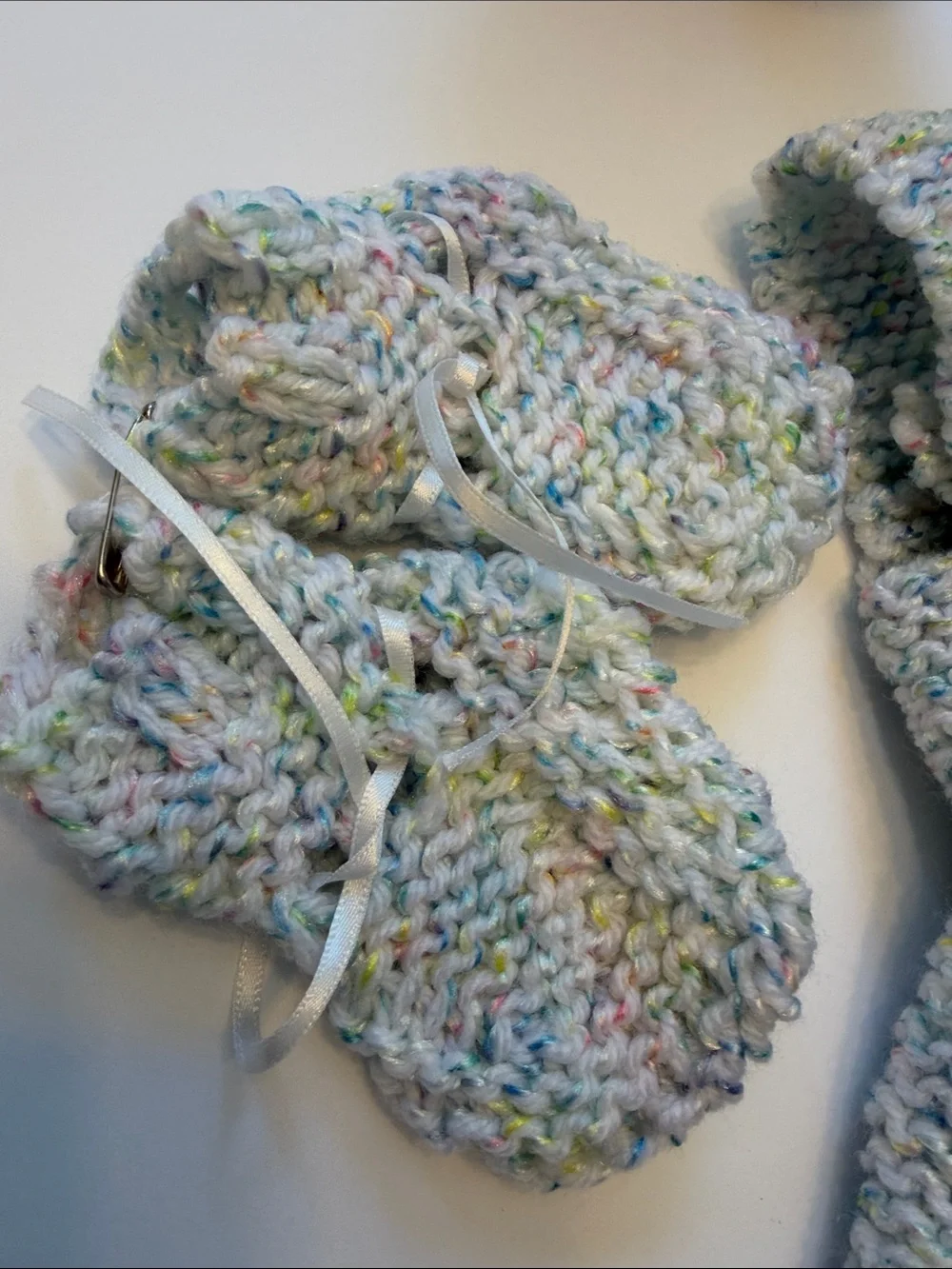 Handmade Pastel Speckled Baby Dress and Booties - Multicolor needs finishing